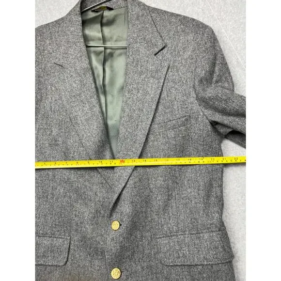 Vintage American Trend Tweed Sports Blazer Mens 42R Gray Preppy Gold Buttons
